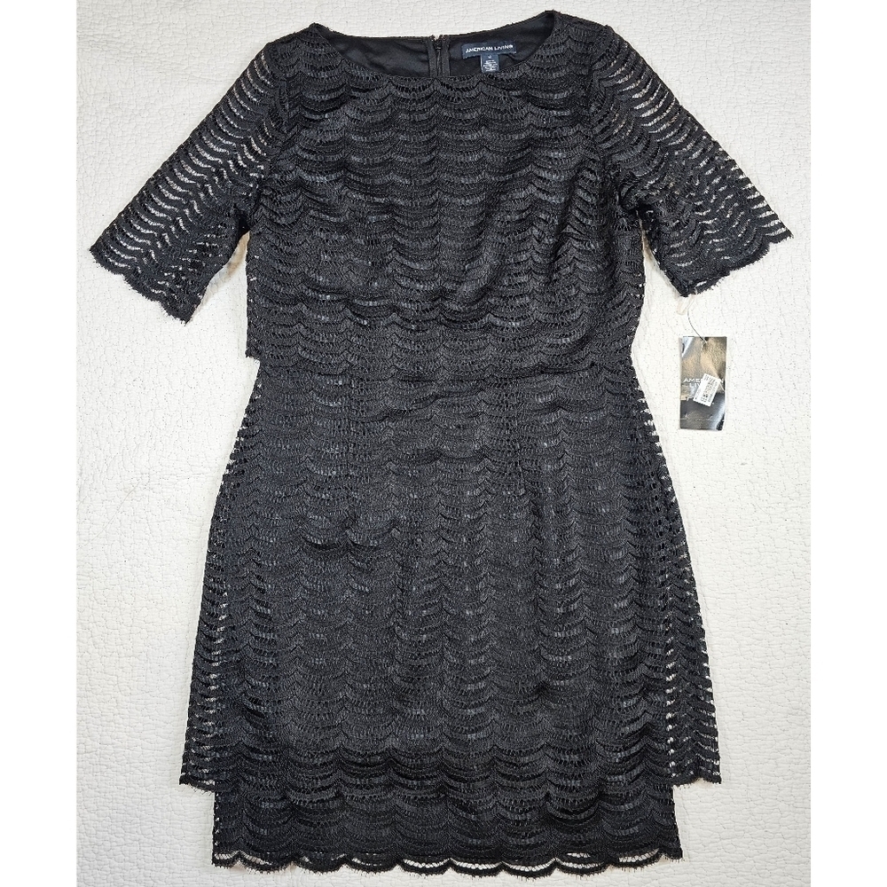 NWT American Living Black Tiered Lace Dress